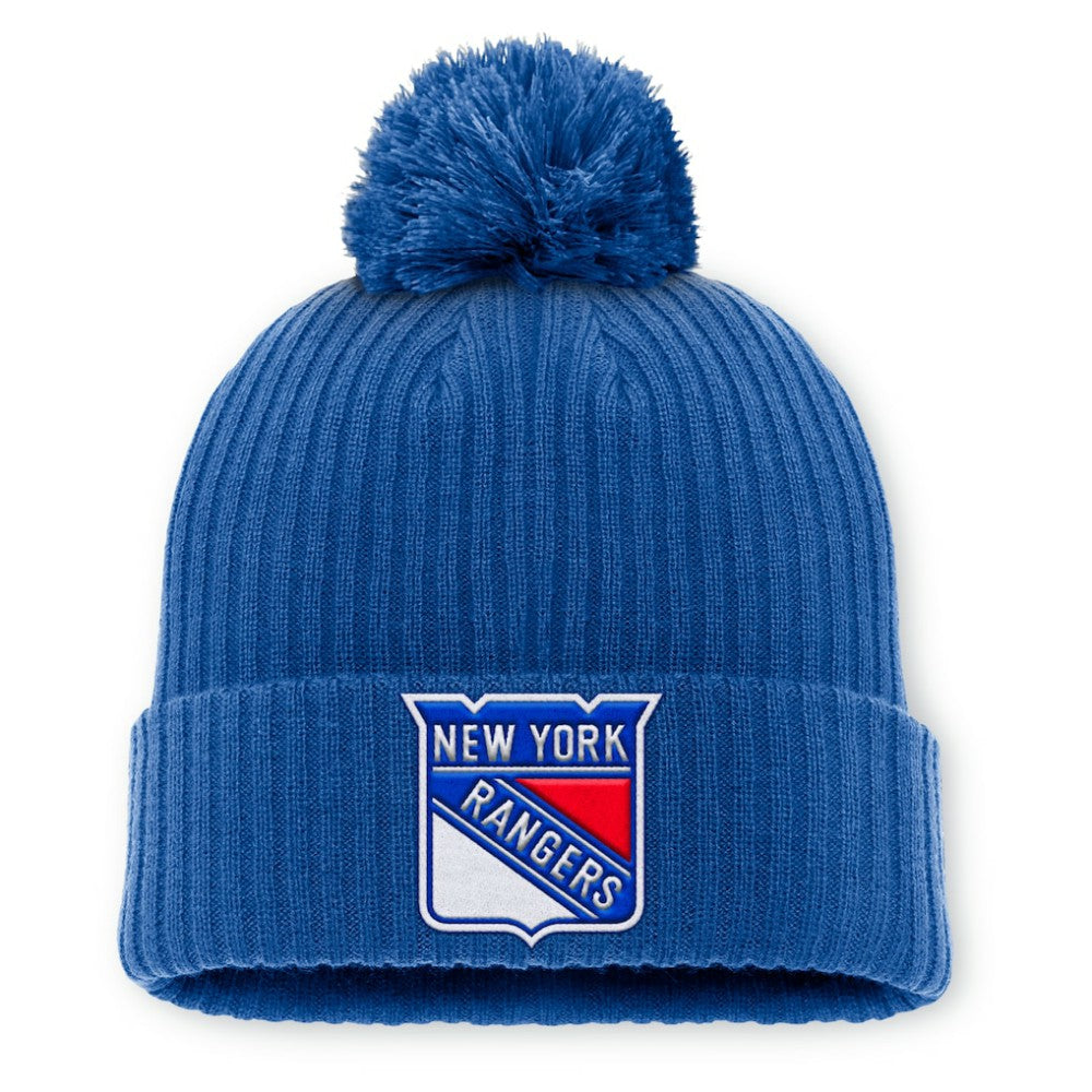 New York Rangers Fanatics Primary Logo Cuffed Knit Hat with Pom - Blue - NHL 201167395