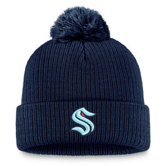 Seattle Kraken Fanatics Primary Logo Cuffed Knit Hat with Pom - Deep Sea Blue - NHL 201167396