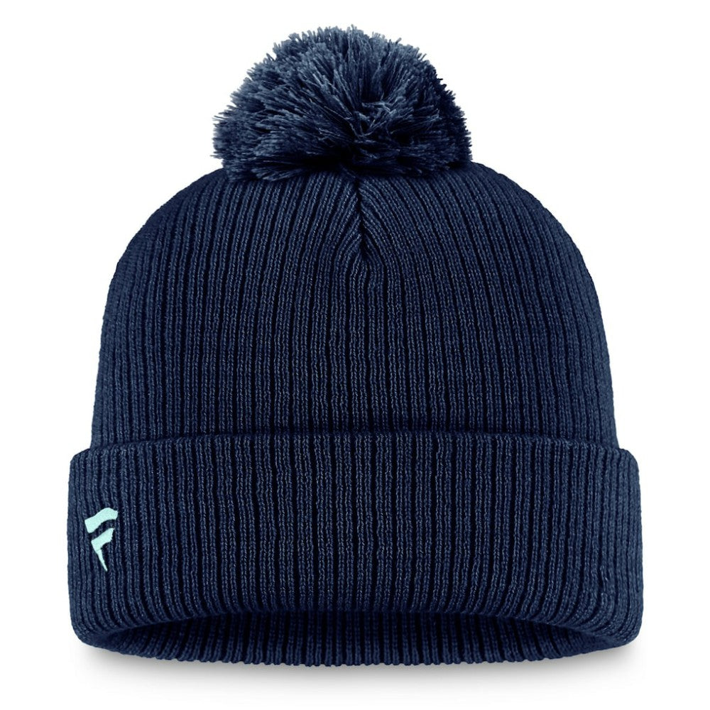 Seattle Kraken Fanatics Primary Logo Cuffed Knit Hat with Pom - Deep Sea Blue - NHL 201167396