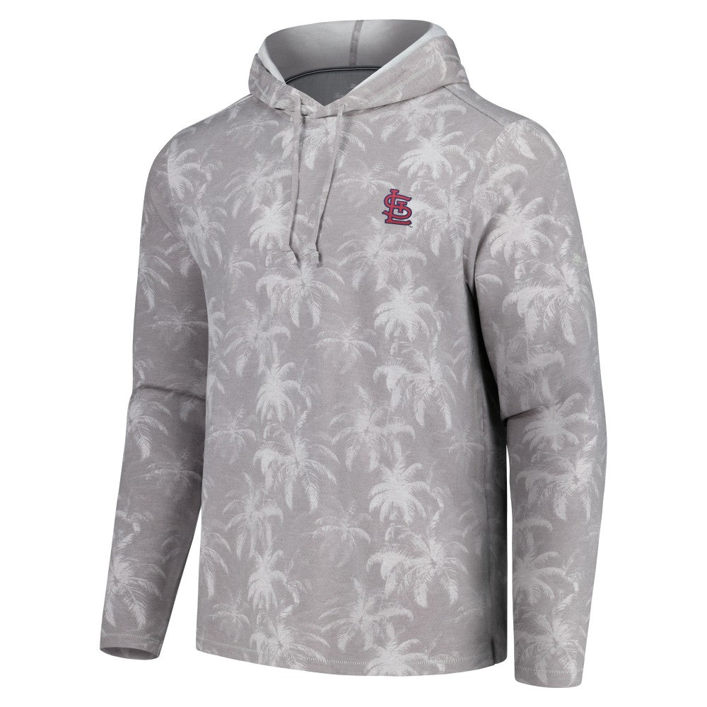 St. Louis Cardinals Tommy Bahama Palm Frenzy Hoodie Long Sleeve T-Shirt - Gray - MLB Lifestyle