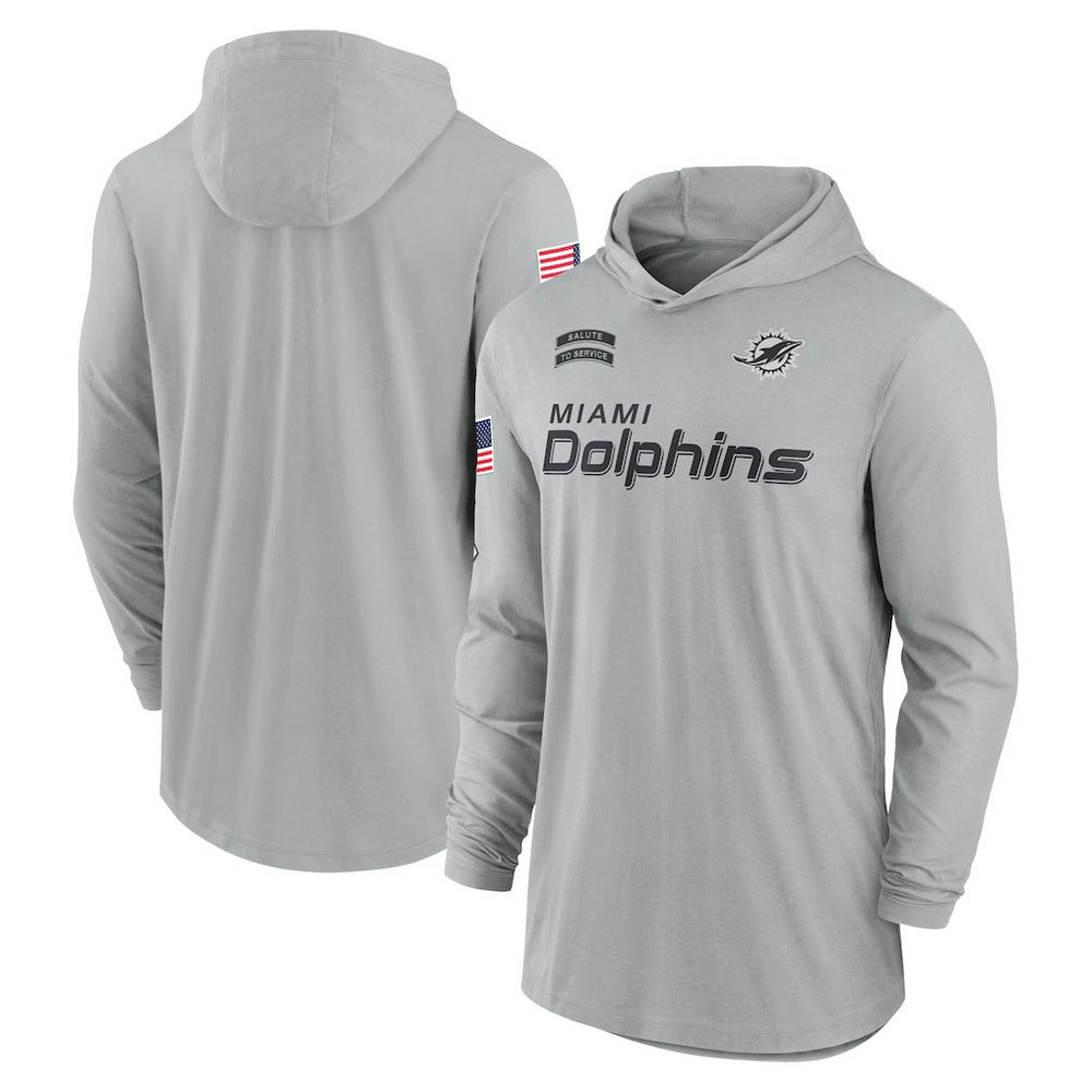 Nike Miami Dolphins 2024 Salute to Service Lightweight Dri-FIT Long Sleeve Hoodie T-Shirt Gray
