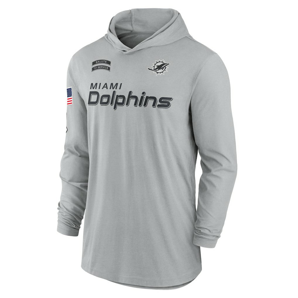 Nike Miami Dolphins 2024 Salute to Service Lightweight Dri-FIT Long Sleeve Hoodie T-Shirt Gray