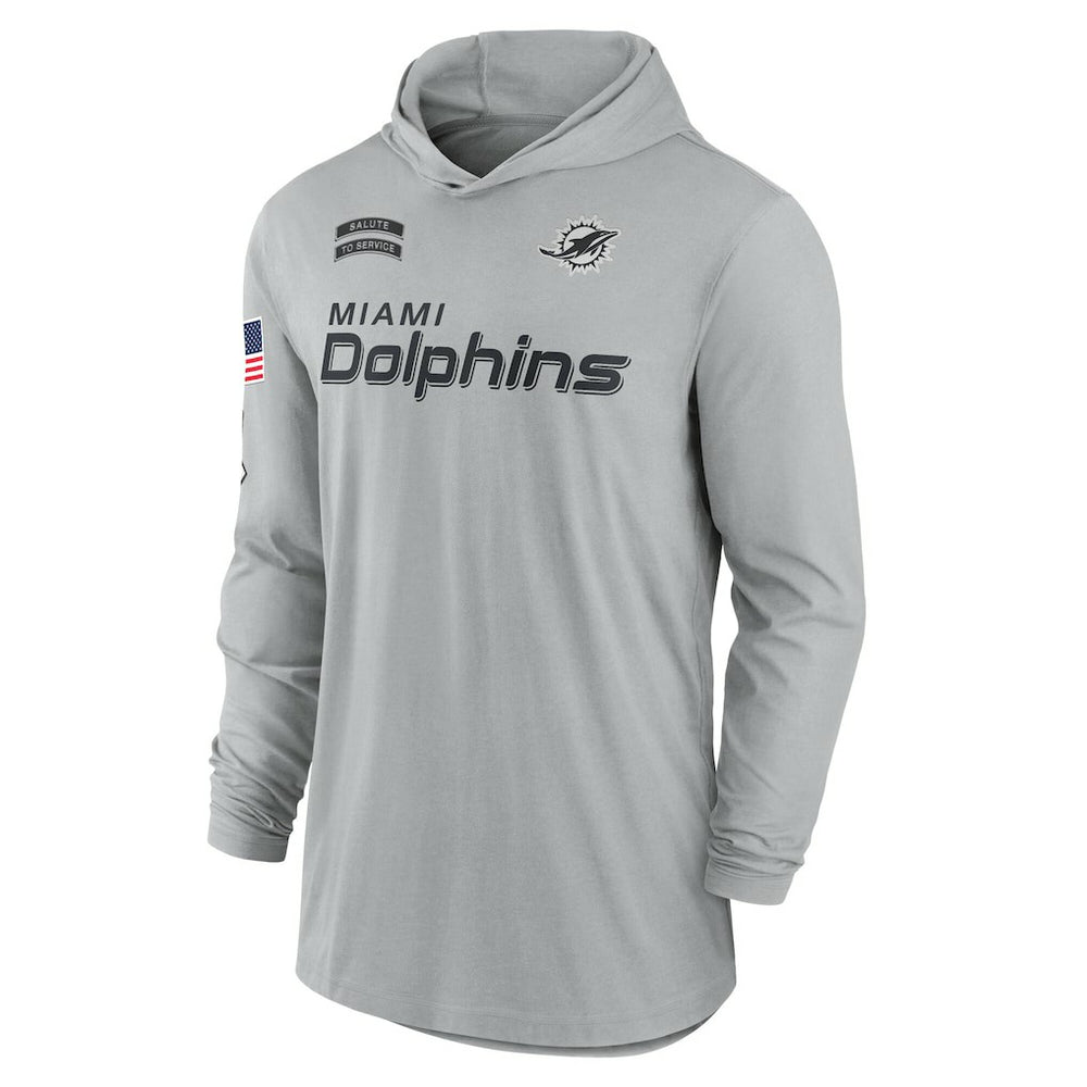 Nike Miami Dolphins 2024 Salute to Service Lightweight Dri-FIT Long Sleeve Hoodie T-Shirt Gray