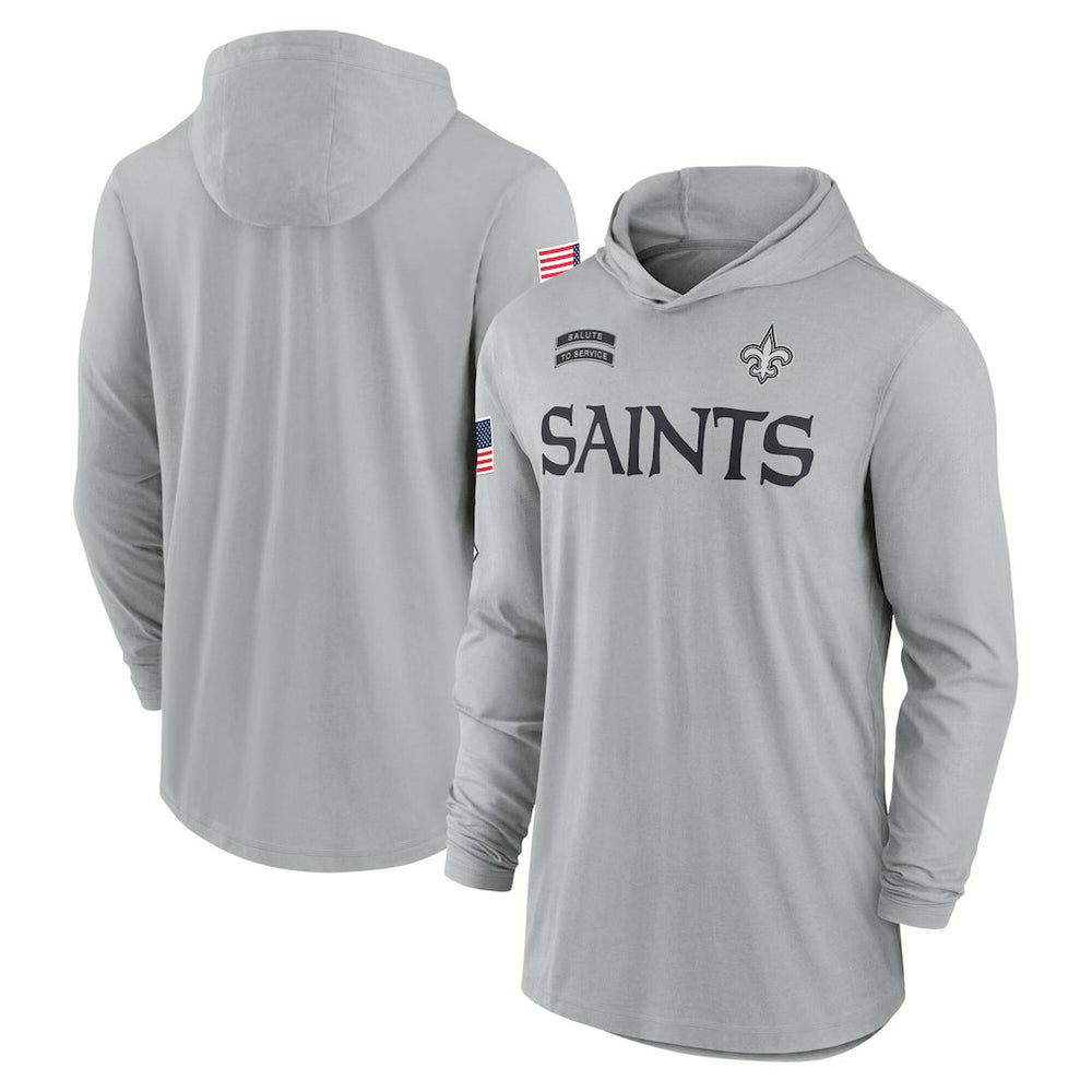 Nike New Orleans Saints 2024 Salute to Service Lightweight Dri-FIT Long Sleeve Hoodie T-Shirt Gray