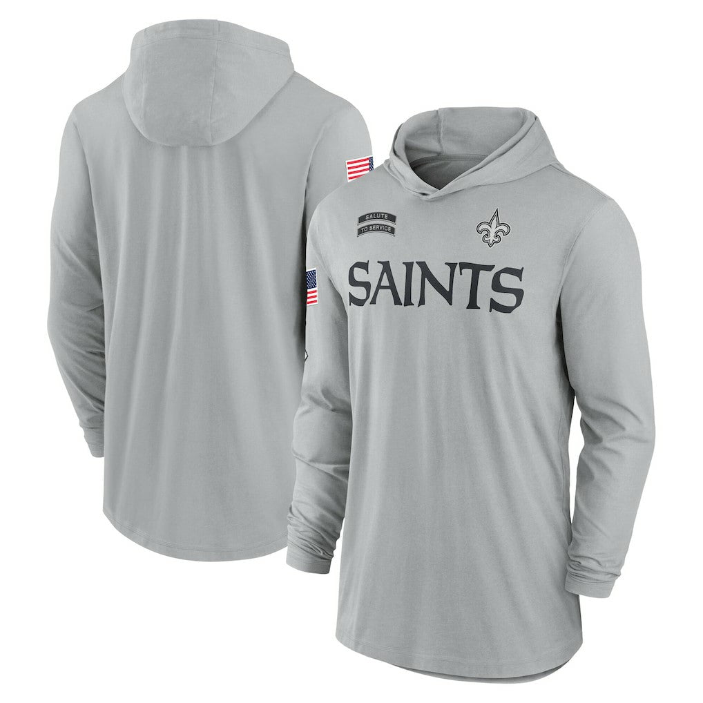 Nike New Orleans Saints 2024 Salute to Service Lightweight Dri-FIT Long Sleeve Hoodie T-Shirt Gray