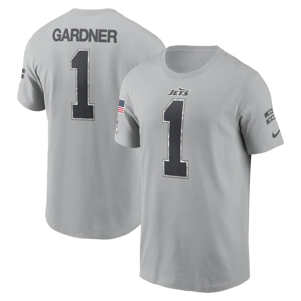Nike Ahmad Sauce Gardner New York Jets 2024 Salute To Service Name & Number T-Shirt Gray