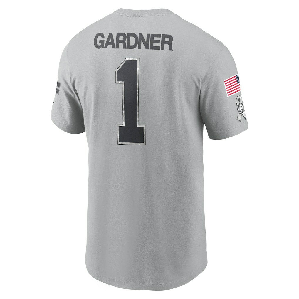 Nike Ahmad Sauce Gardner New York Jets 2024 Salute To Service Name & Number T-Shirt Gray