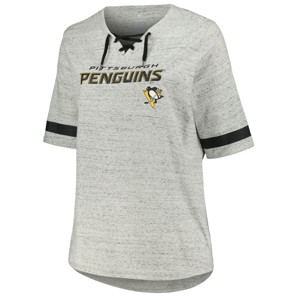 Pittsburgh Penguins Fanatics Women's Plus Size Lace-Up T-Shirt - Heather Gray - NHL 201173348