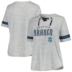 Seattle Kraken Fanatics Women's Plus Size Lace-Up T-Shirt - Heather Gray - NHL 201173349