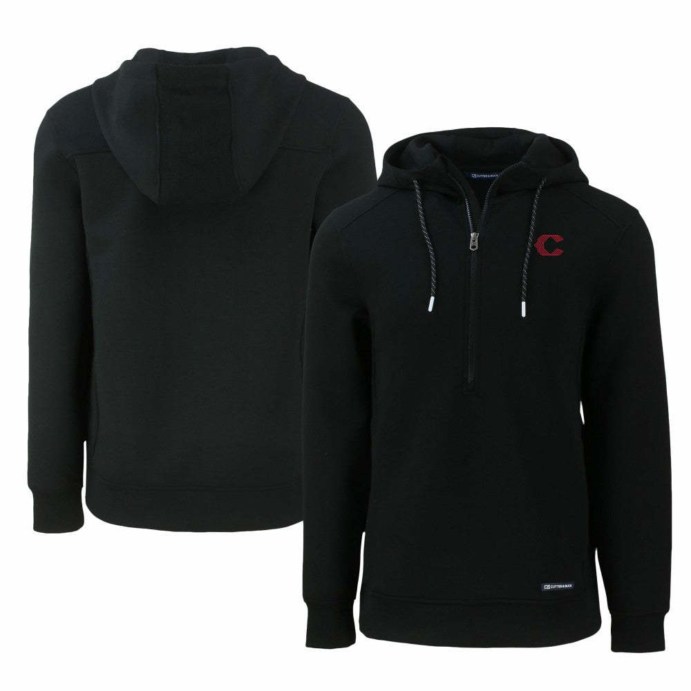 Cincinnati Reds Cutter & Buck City Connect Roam Eco Recycled Half-Zip Pullover Hoodie - Black - MLB Discount