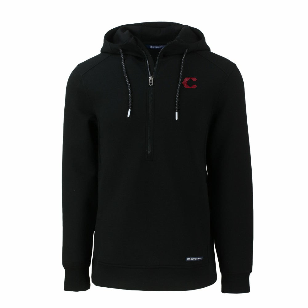Cincinnati Reds Cutter & Buck City Connect Roam Eco Recycled Half-Zip Pullover Hoodie - Black - MLB Discount