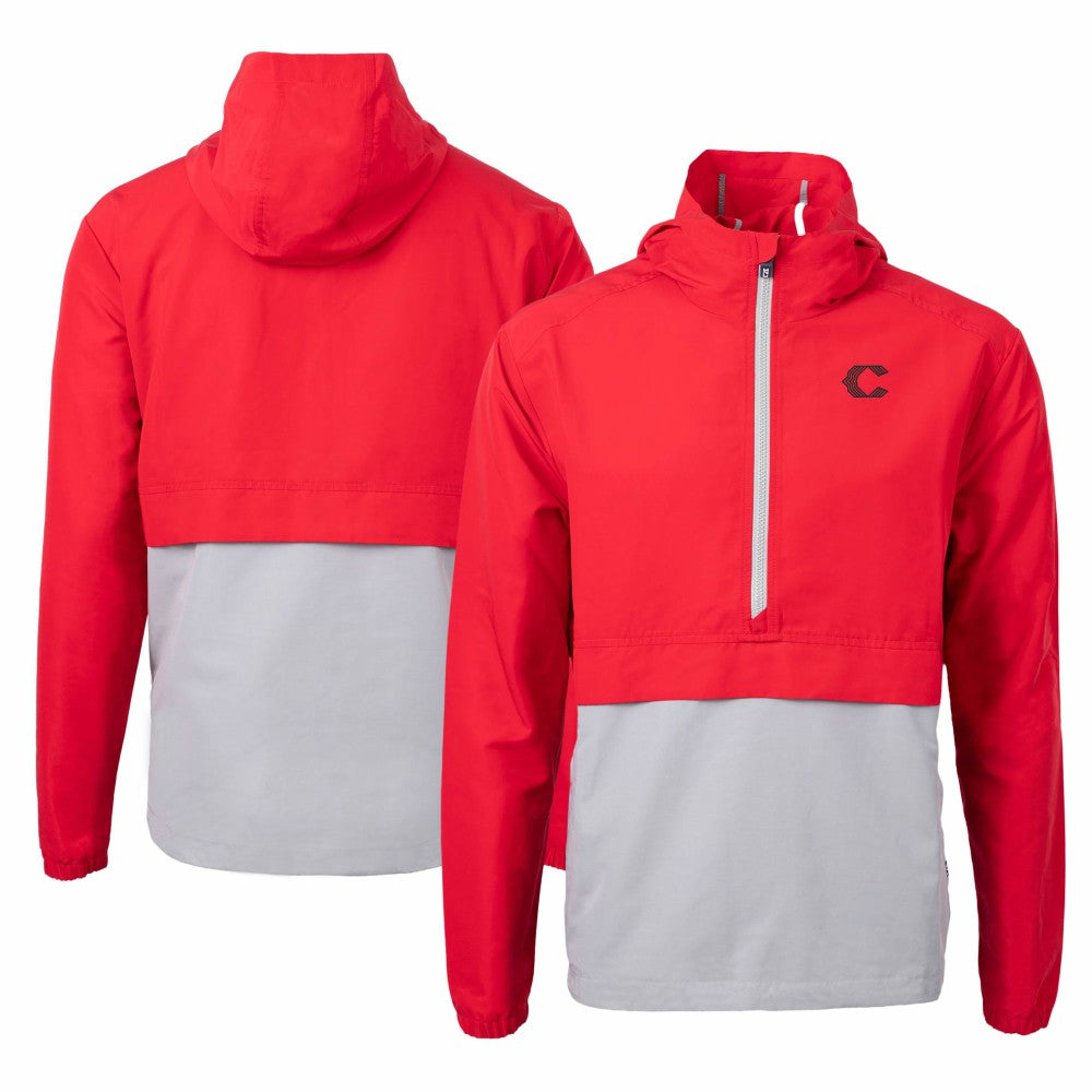 Cincinnati Reds Cutter & Buck City Connect Charter Eco Recycled Half-Zip Anorak Jacket - Red/Gray - MLB Lifestyle