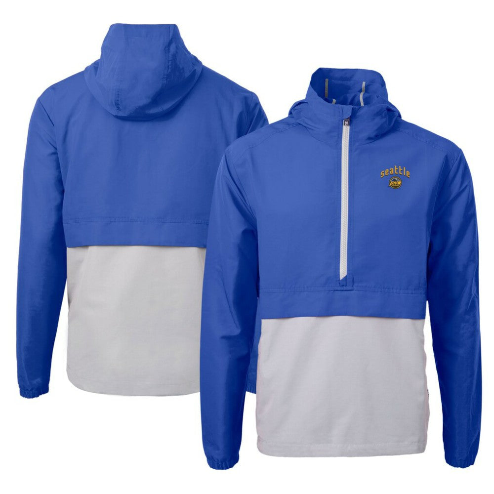 Seattle Mariners Cutter & Buck City Connect Charter Eco Recycled Half-Zip Anorak Jacket - Blue/Gray - MLB Lifestyle
