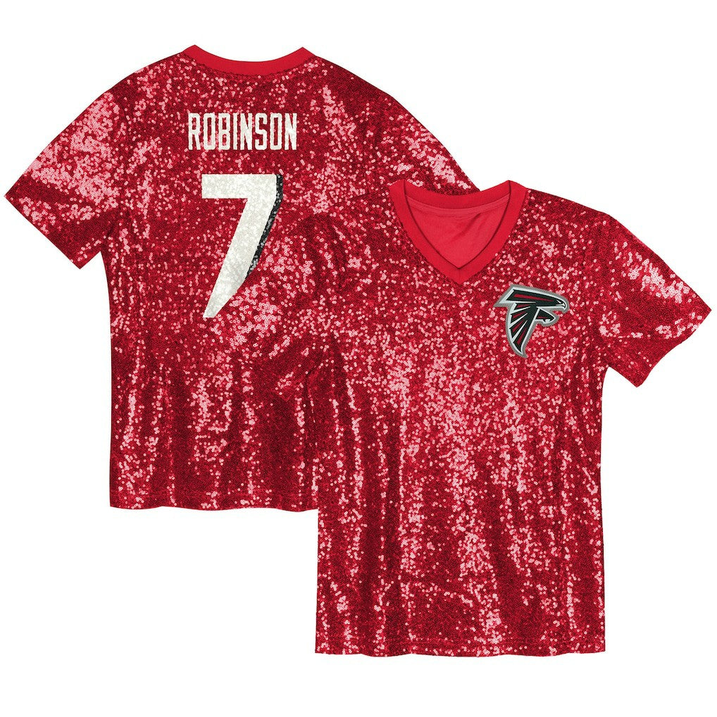 Bijan Robinson Atlanta Falcons Girls Youth Sequin V-Neck Fashion Jersey Red