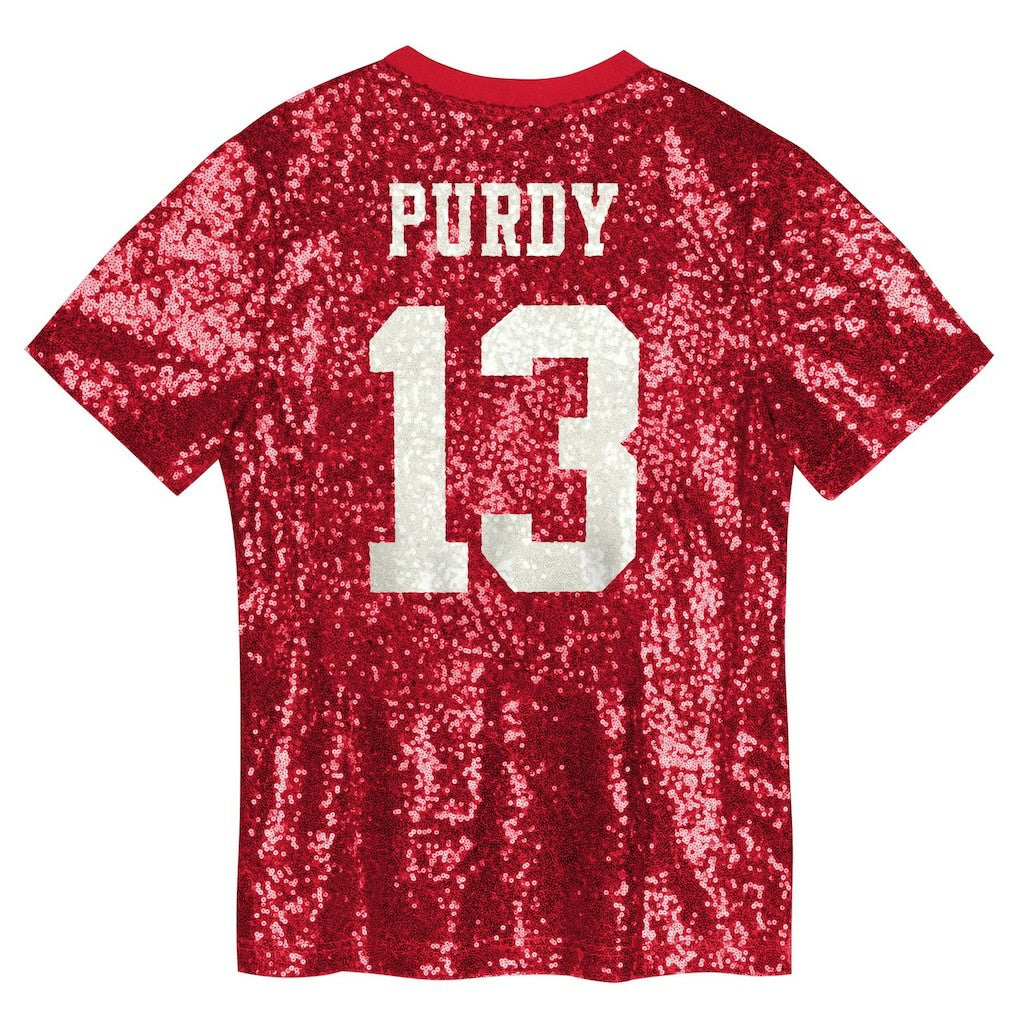 Brock Purdy San Francisco 49ers Girls Youth Sequin V-Neck Fashion Jersey Scarlet