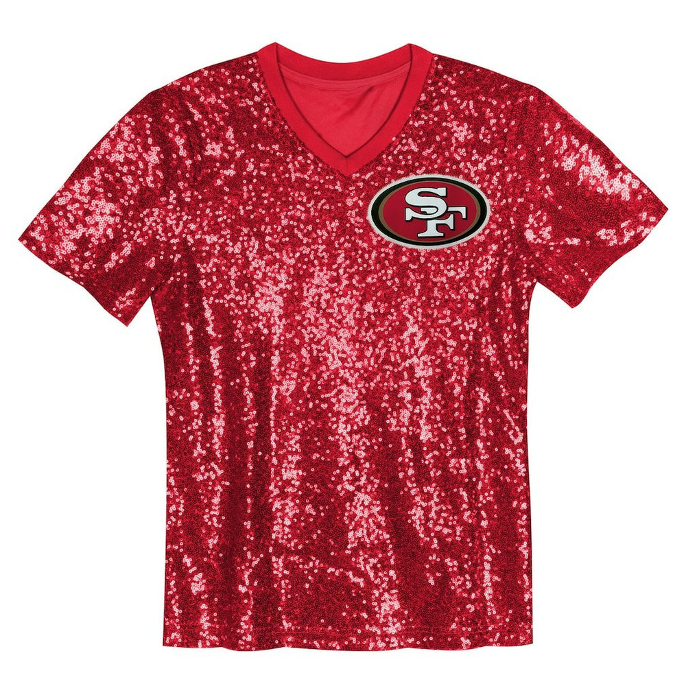 Christian McCaffrey San Francisco 49ers Girls Youth Sequin V-Neck Fashion Jersey Scarlet