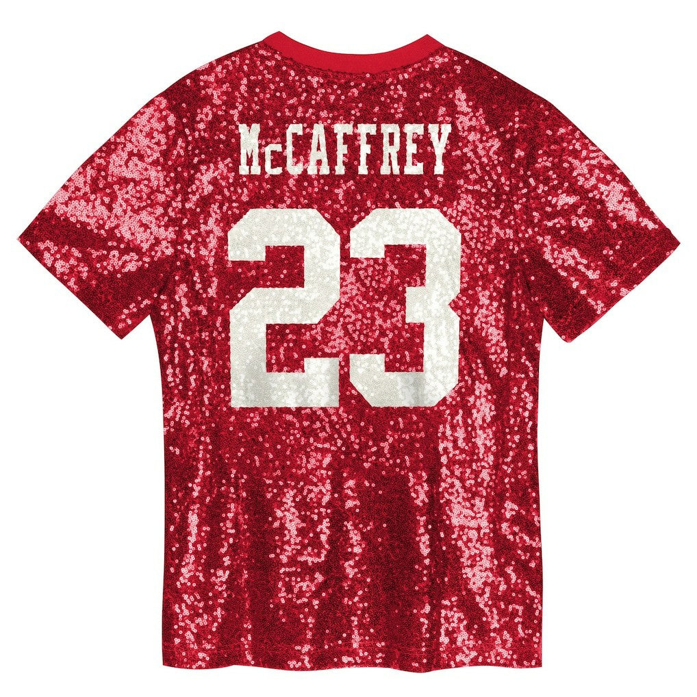 Christian McCaffrey San Francisco 49ers Girls Youth Sequin V-Neck Fashion Jersey Scarlet