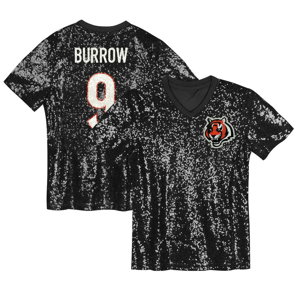 Joe Burrow Cincinnati Bengals Girls Youth Sequin V-Neck Fashion Jersey Black