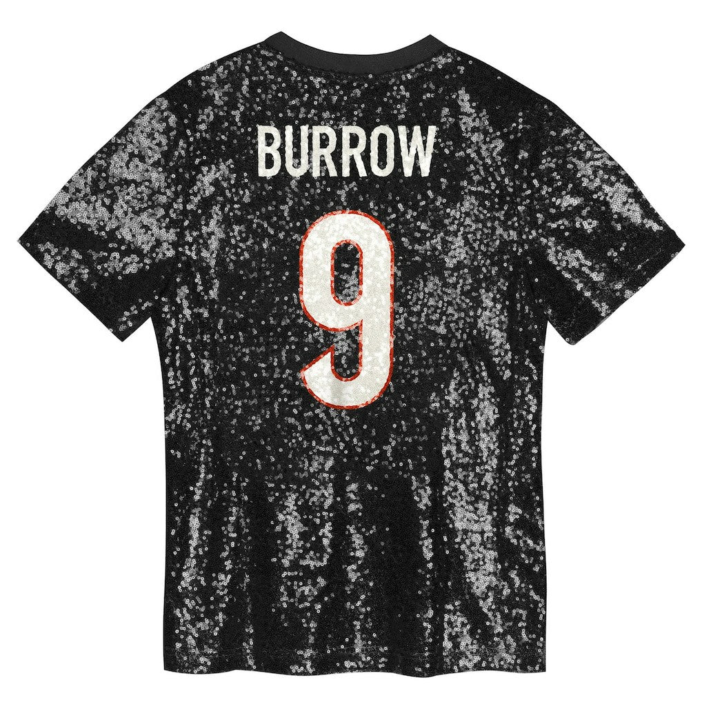 Joe Burrow Cincinnati Bengals Girls Youth Sequin V-Neck Fashion Jersey Black