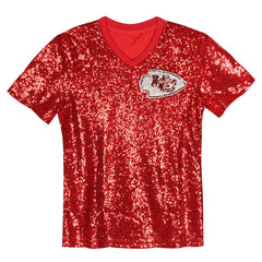 Travis Kelce Kansas City Chiefs Girls Youth Sequin V-Neck Fashion Jersey Red