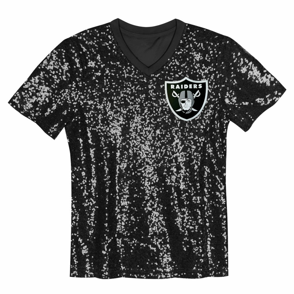 Maxx Crosby Las Vegas Raiders Girls Youth Sequin V-Neck Fashion Jersey Black