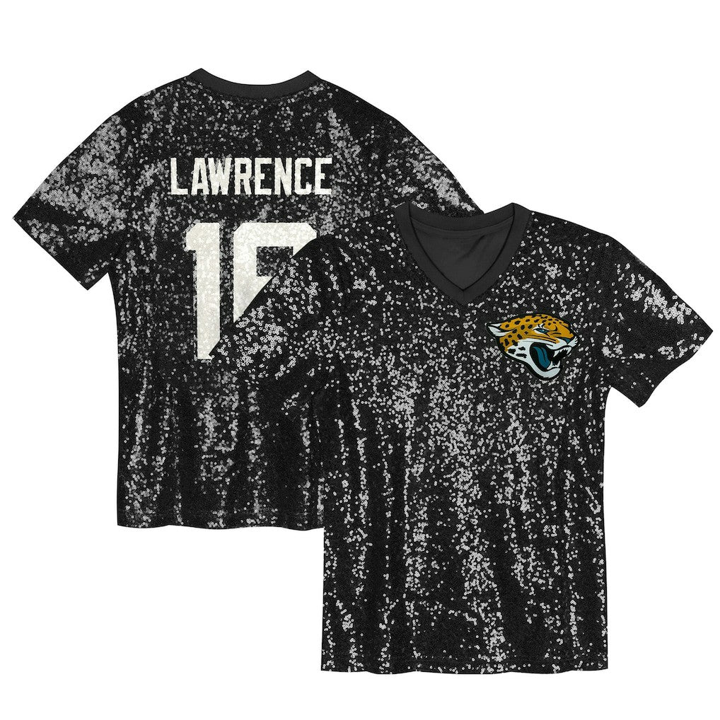 Trevor Lawrence Jacksonville Jaguars Girls Youth Sequin V-Neck Fashion Jersey Black