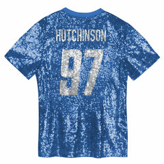 Aidan Hutchinson Detroit Lions Girls Youth Sequin V-Neck Fashion Jersey Blue