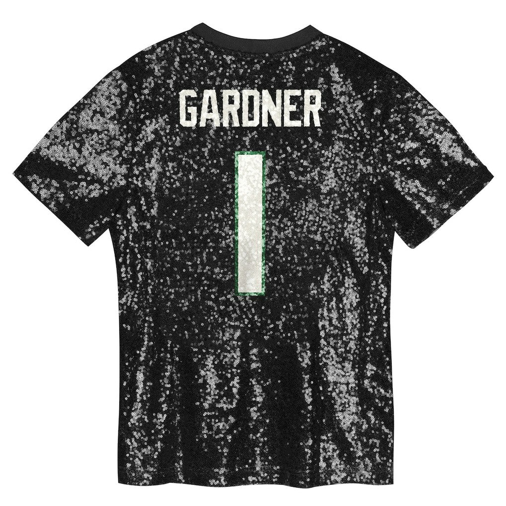 Sauce Gardner New York Jets Girls Youth Sequin V-Neck Fashion Jersey Black