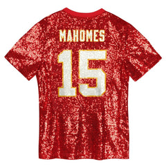 Patrick Mahomes Kansas City Chiefs Girls Youth Sequin V-Neck Fashion Jersey Red