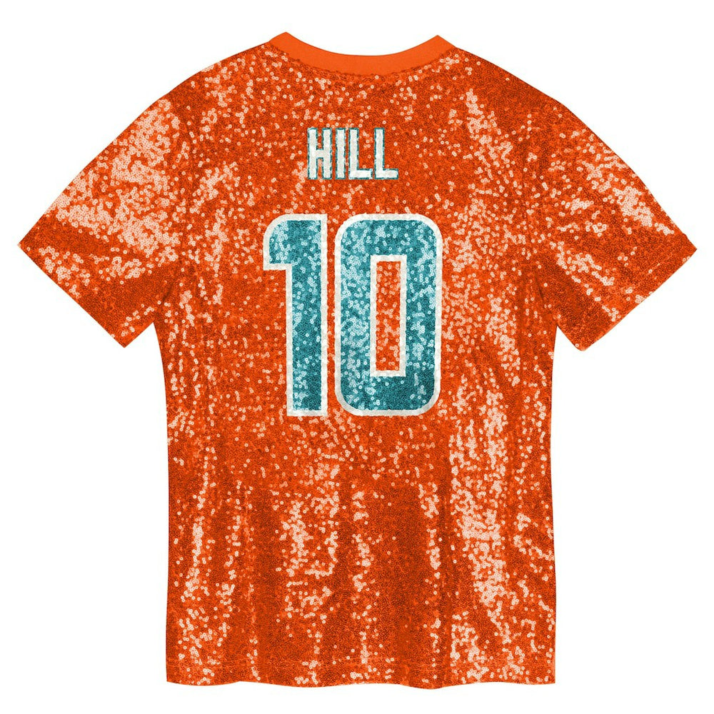 Tyreek Hill Miami Dolphins Girls Youth Sequin V-Neck Fashion Jersey Orange