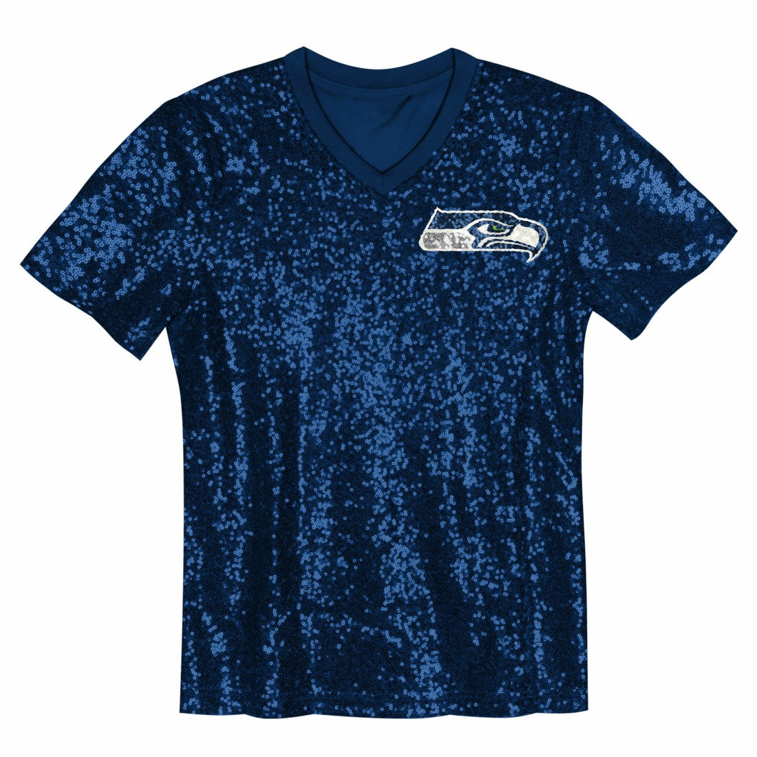 12 Fan Seattle Seahawks Girls Youth Sequin V-Neck Fashion Jersey College Navy