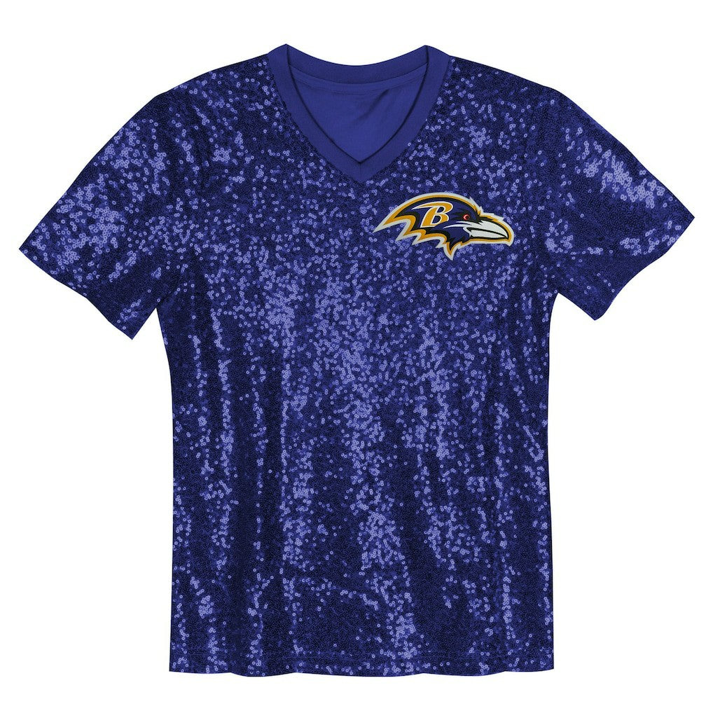 Lamar Jackson Baltimore Ravens Girls Youth Sequin V-Neck Fashion Jersey Purple