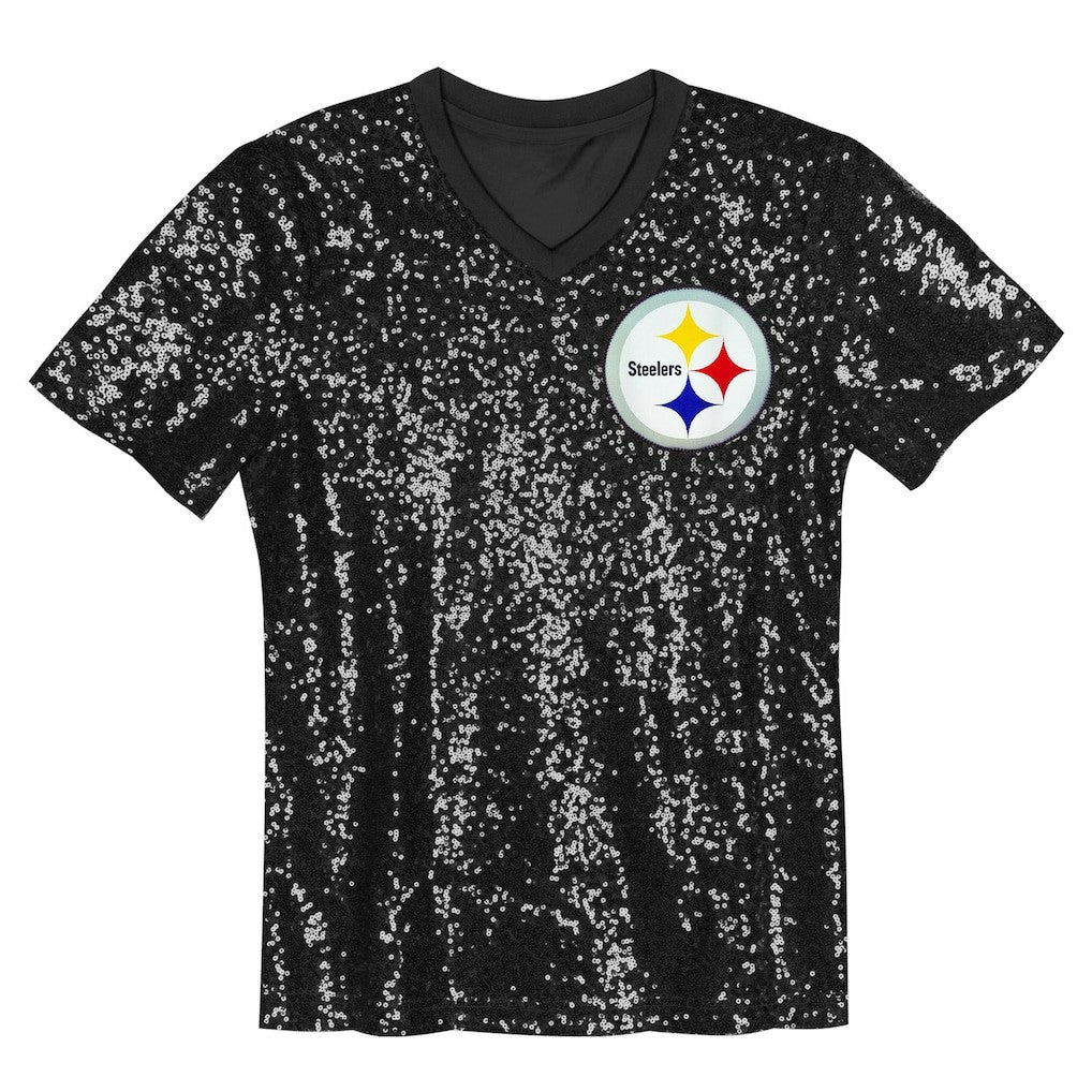 T.J. Watt Pittsburgh Steelers Girls Youth Sequin V-Neck Fashion Jersey Black