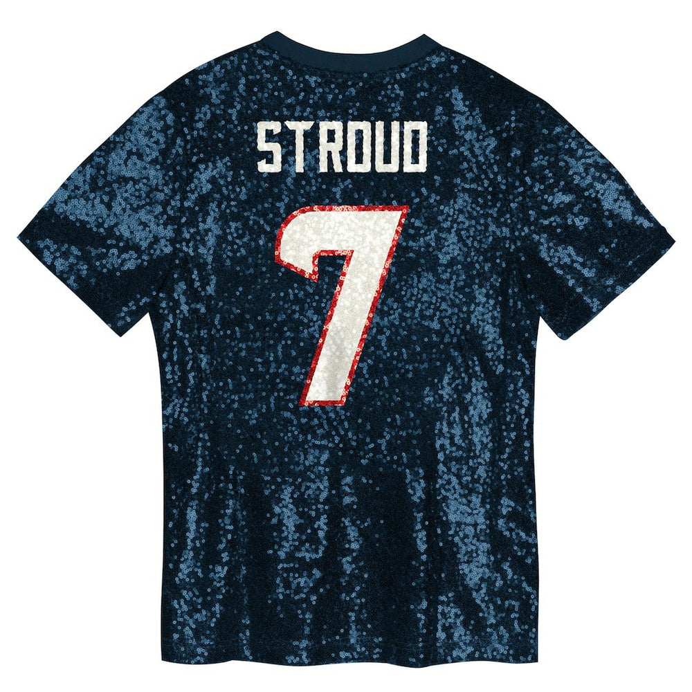 C.J. Stroud Houston Texans Girls Youth Sequin V-Neck Fashion Jersey Navy