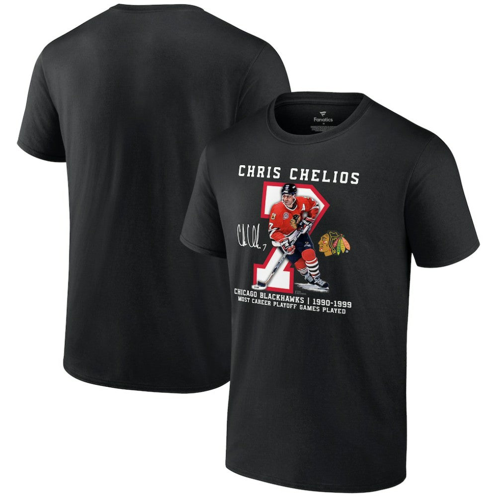 Chris Chelios Chicago Blackhawks Jersey Retirement T-Shirt - Black - NHL 201185007