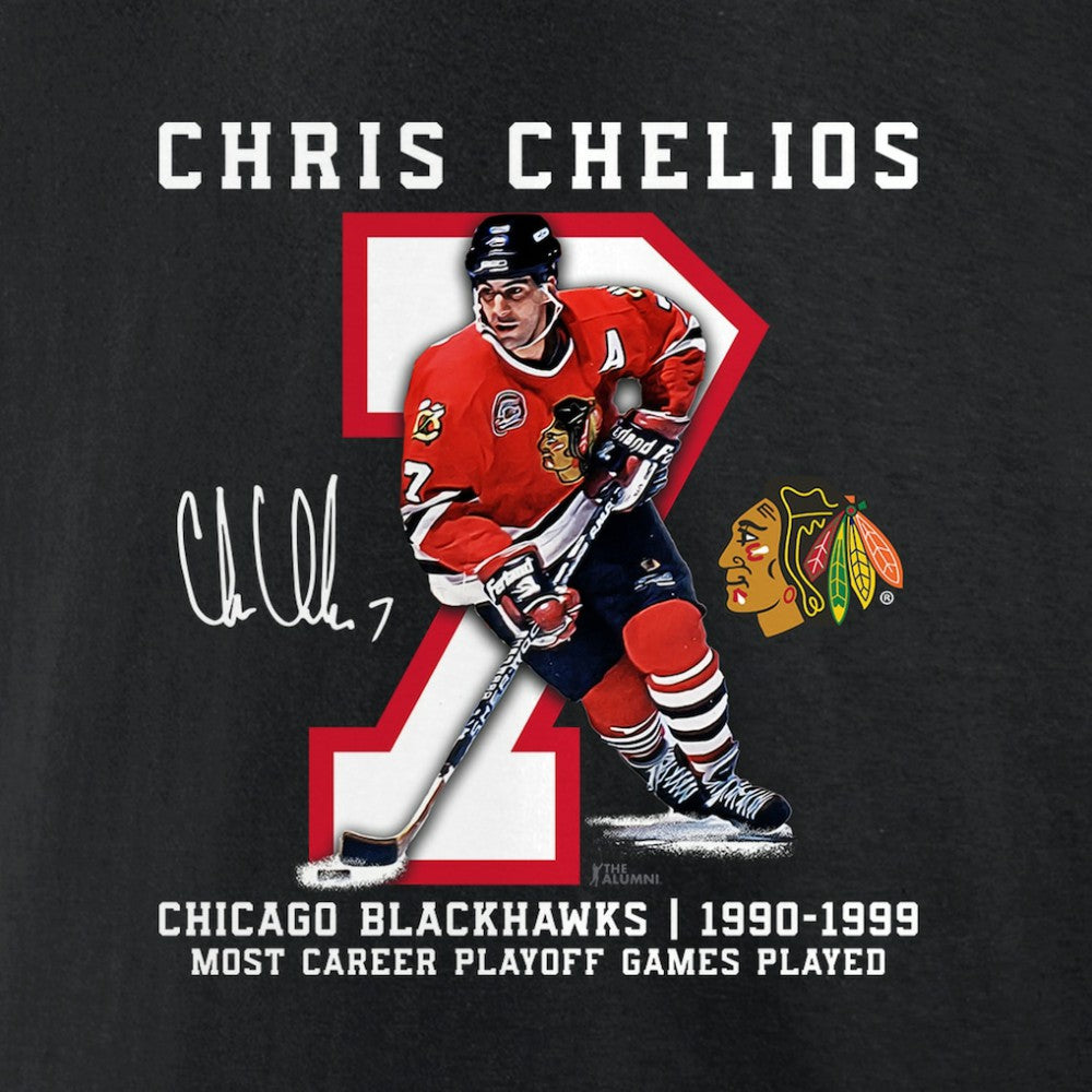 Chris Chelios Chicago Blackhawks Jersey Retirement T-Shirt - Black - NHL 201185007