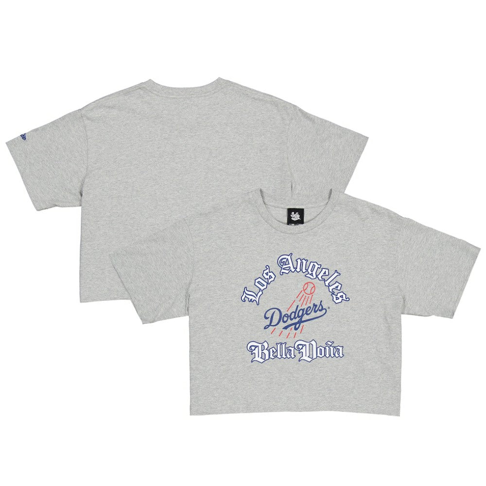 New Era Women's Bella Dona x Los Angeles Dodgers Boxy Crop T-Shirt - Gray - New Era on Sale