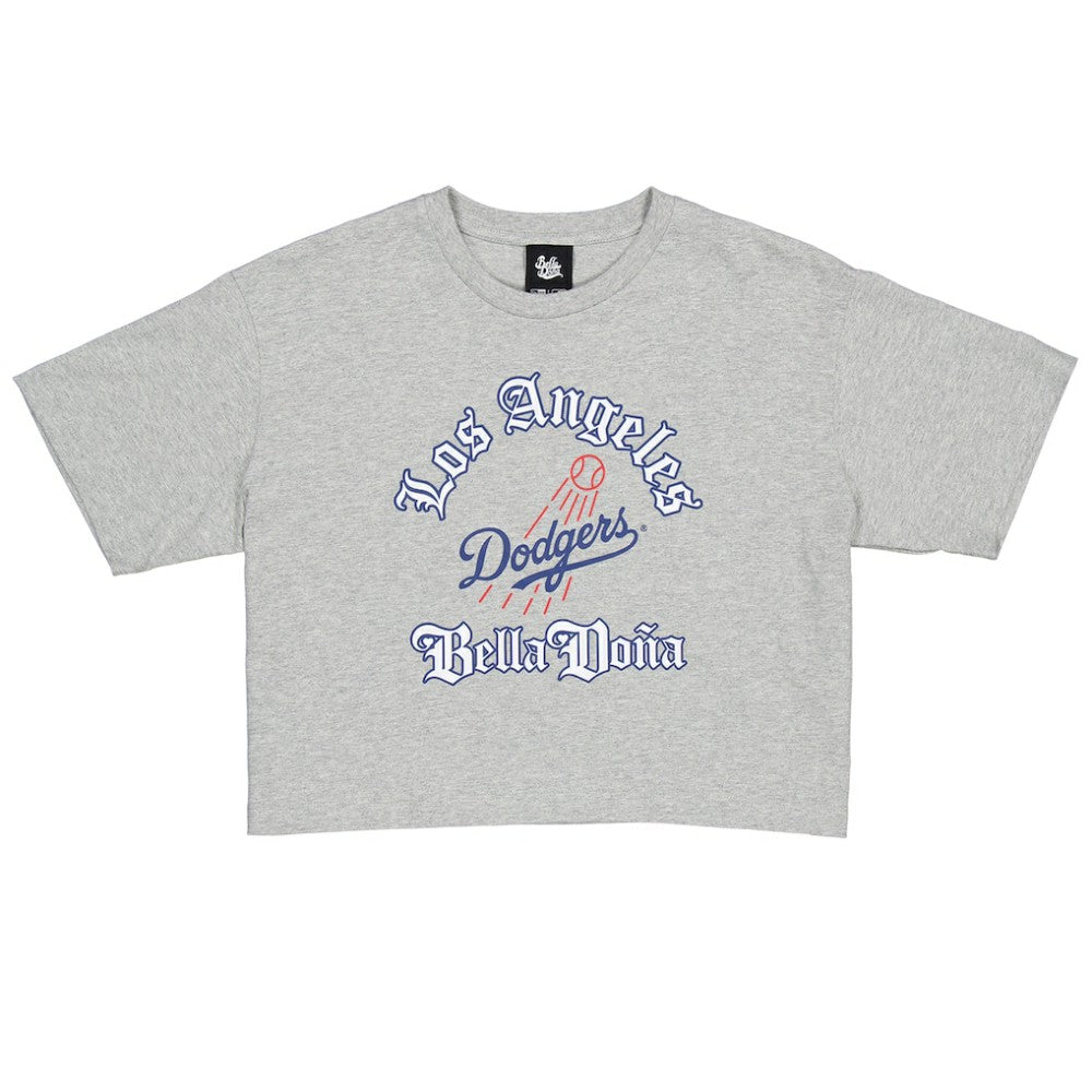New Era Women's Bella Dona x Los Angeles Dodgers Boxy Crop T-Shirt - Gray - New Era on Sale