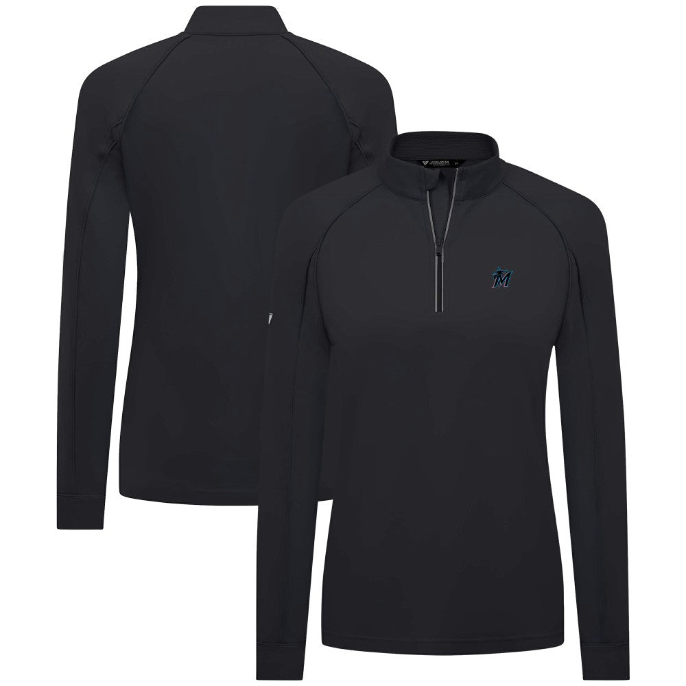 Miami Marlins Levelwear Women's Kinetic Insignia Quarter-Zip Pullover - Black - MLB Discount