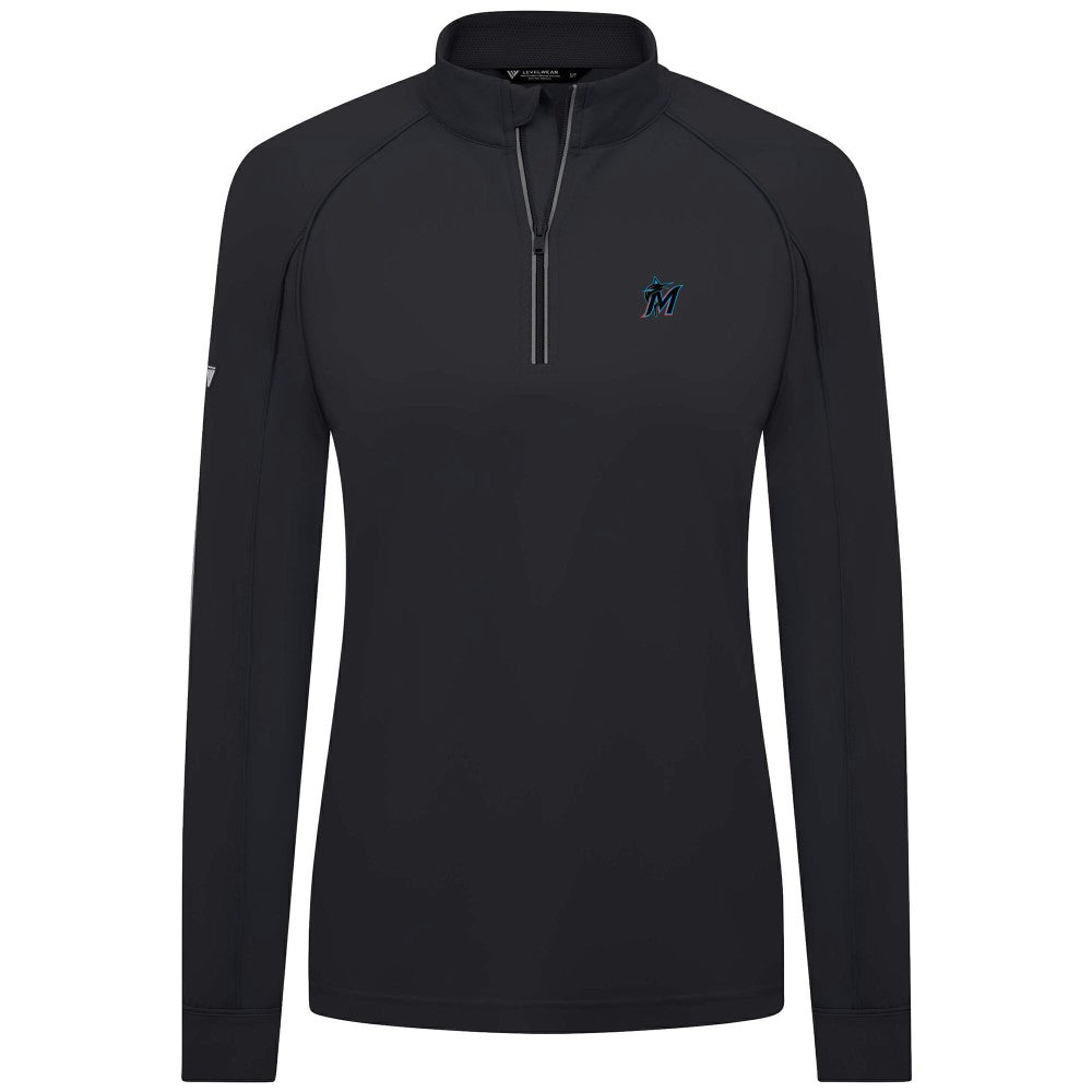 Miami Marlins Levelwear Women's Kinetic Insignia Quarter-Zip Pullover - Black - MLB Discount