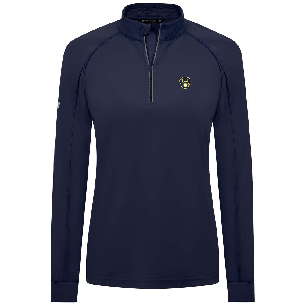Milwaukee Brewers Levelwear Women's Kinetic Insignia Quarter-Zip Pullover - Navy - MLB on Sale