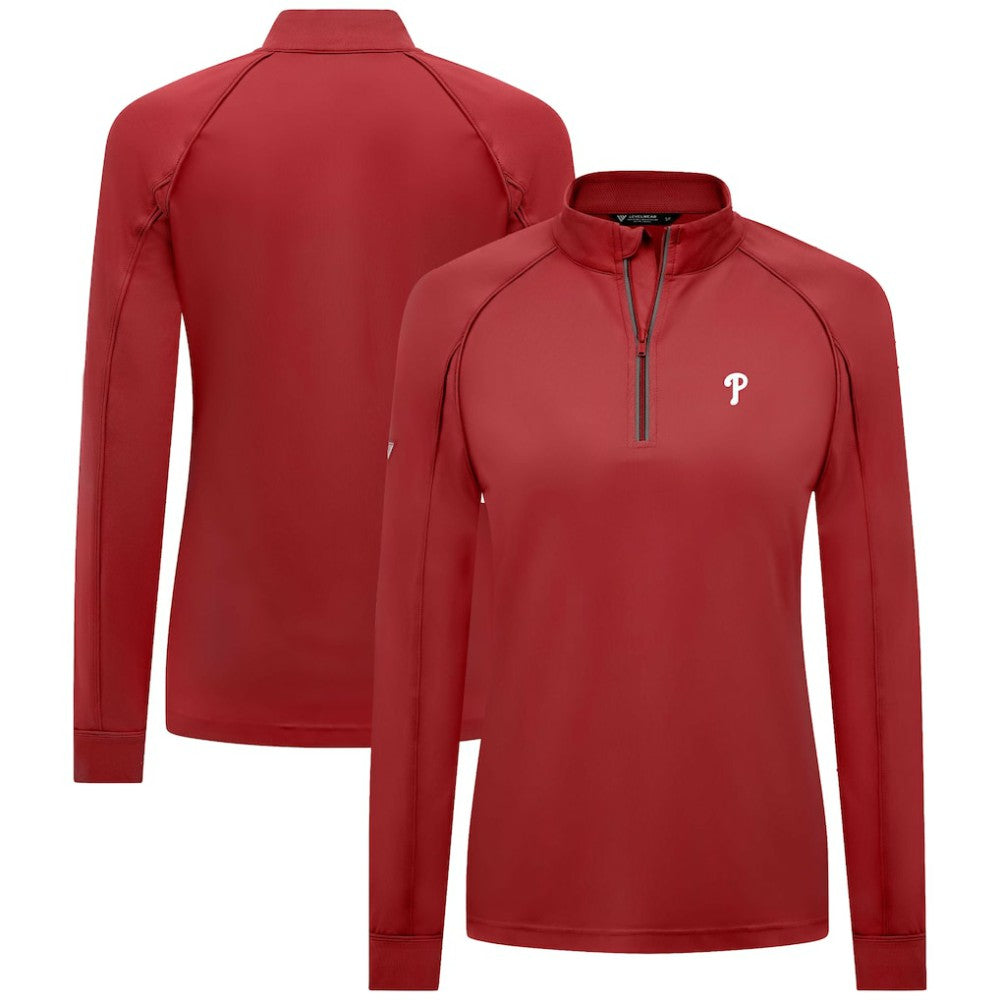 Philadelphia Phillies Levelwear Women's Kinetic Insignia Quarter-Zip Pullover - Red - MLB Online