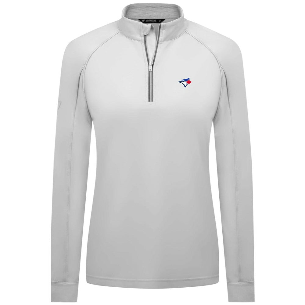 Toronto Blue Jays Levelwear Women's Kinetic Insignia Quarter-Zip Pullover - White - MLB Lifestyle
