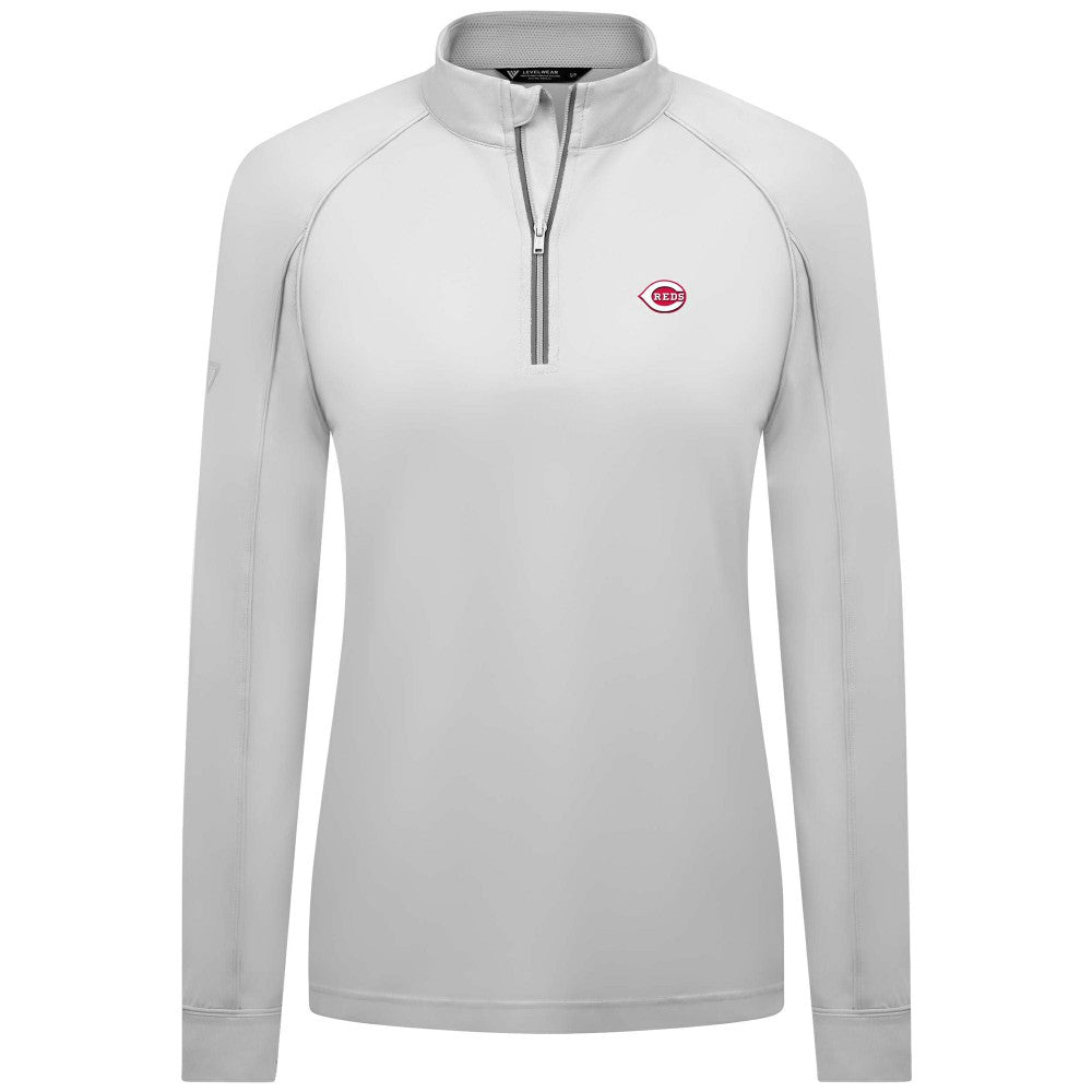 Cincinnati Reds Levelwear Women's Kinetic Insignia Quarter-Zip Pullover - White - MLB Lifestyle