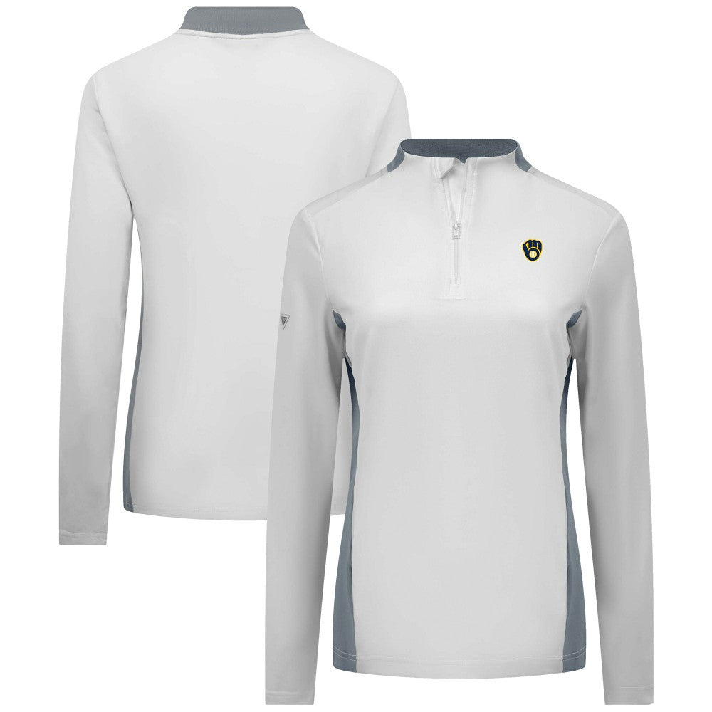 Milwaukee Brewers Levelwear Women's Moxie Insignia Quarter-Zip Pullover - White - MLB Discount