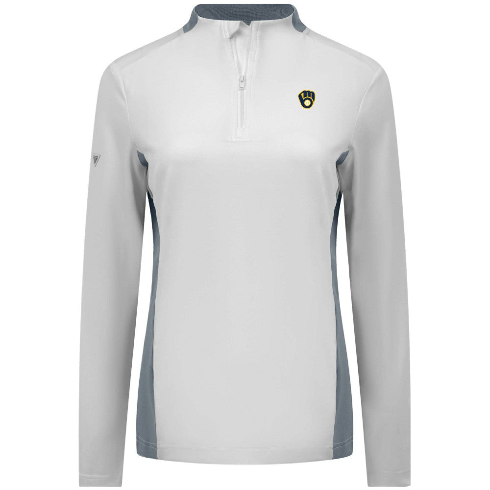Milwaukee Brewers Levelwear Women's Moxie Insignia Quarter-Zip Pullover - White - MLB Discount