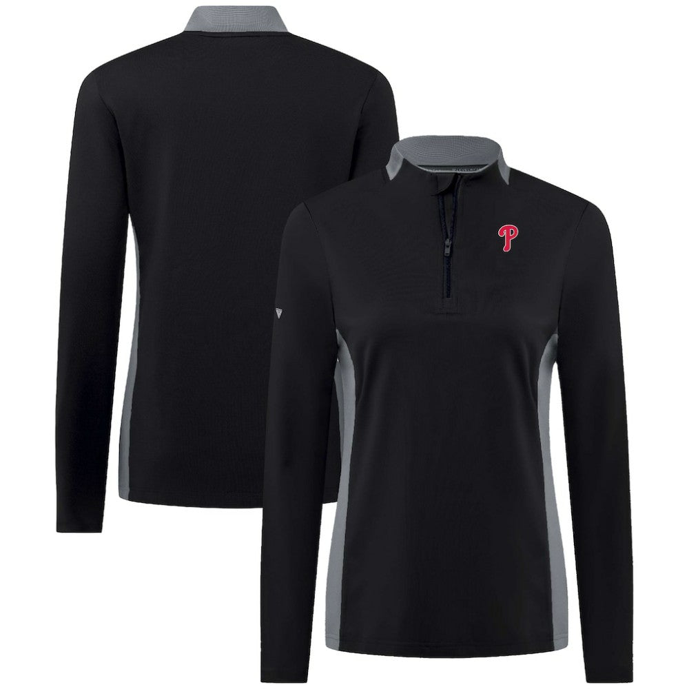 Philadelphia Phillies Levelwear Women's Moxie Insignia Quarter-Zip Pullover - Black - MLB Lifestyle