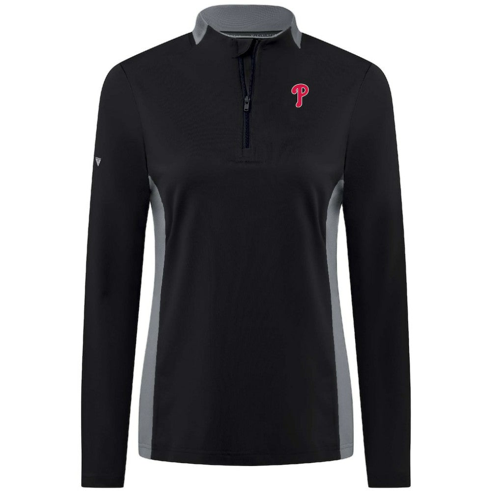 Philadelphia Phillies Levelwear Women's Moxie Insignia Quarter-Zip Pullover - Black - MLB Lifestyle