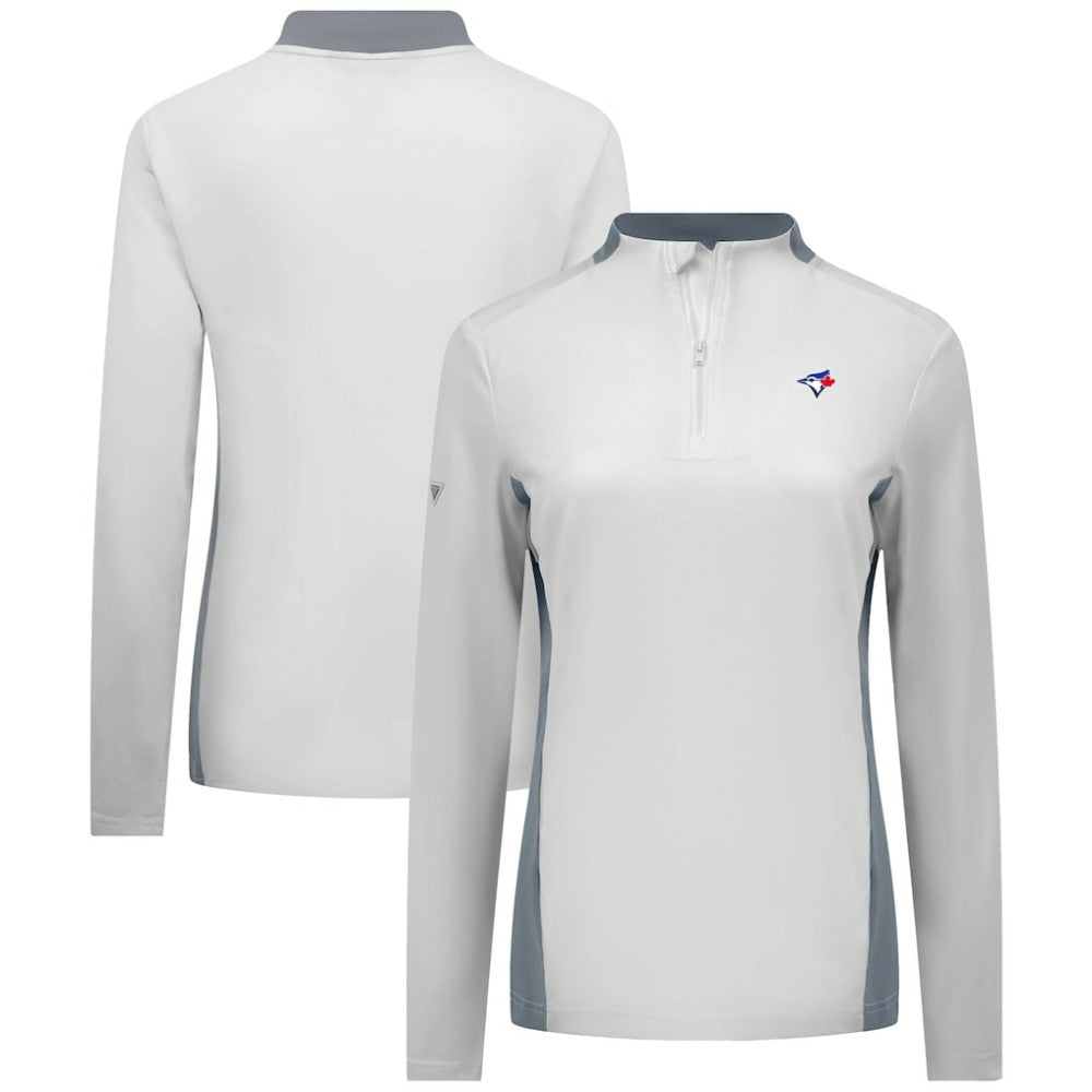 Toronto Blue Jays Levelwear Women's Moxie Insignia Quarter-Zip Pullover - White - MLB Discount