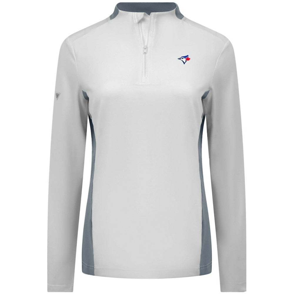 Toronto Blue Jays Levelwear Women's Moxie Insignia Quarter-Zip Pullover - White - MLB Discount